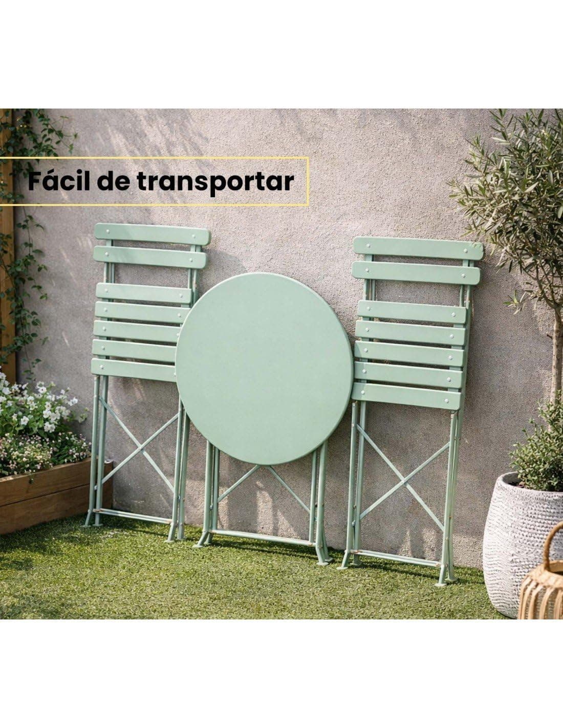 Set Bistró Plegable Arles Metalico | Mesa y 2 Sillas de Exterior e Interior Resistente | Muebles de Jardin, Balcón y Terraza — view 3