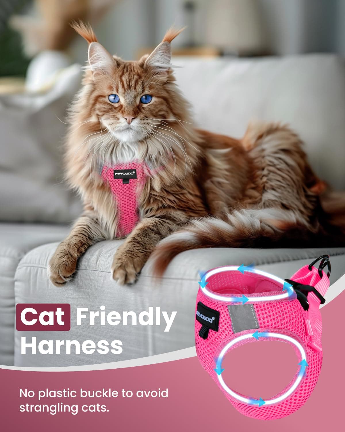 FAYOGOO Cat Harness and Lead Set Escape Proof for Large Adult Cat Outdoor Walking Adjustable Vest Soft with Leash Easy to Put On Comfortable — view 4