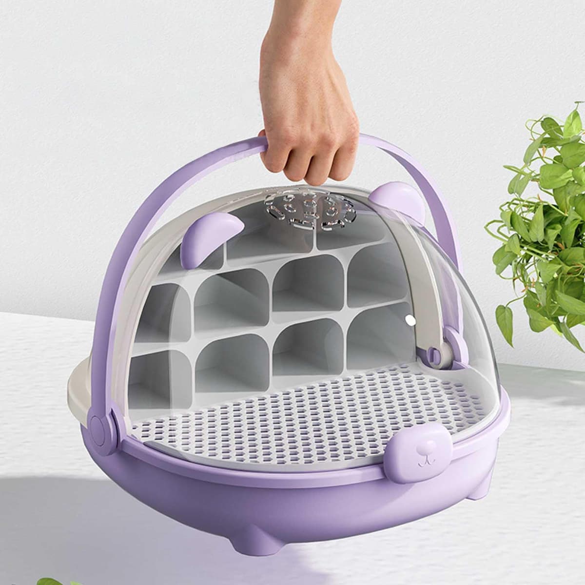 Caja de Crecimiento de Gusanos de Seda, cápsula Espacial para la cría de Gusanos de Seda, Tanque de Reptiles, Jaula de hábitat Animal,Caja de alimentación Transparente portátil con asa (Gris) — view 4