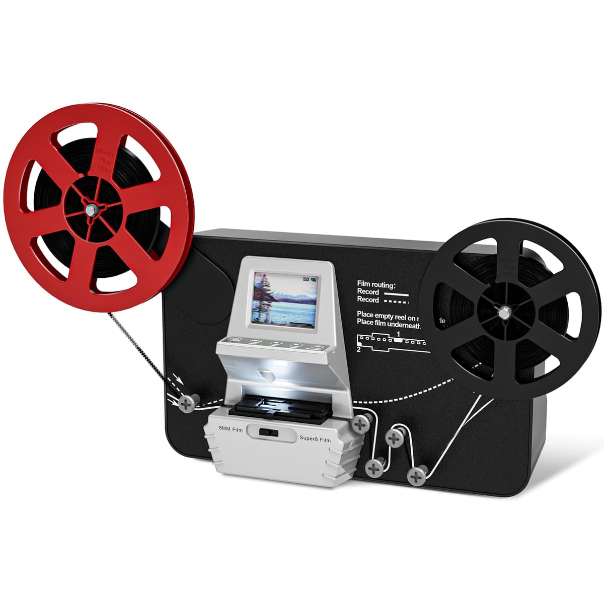 8mm & Super 8 Film to Digital Converter, Frame-by-Frame Film Scanner Digitizer to MP4, 2.4" LCD Screen, Supports 3” 5” 7” 9” Reels, 32GB SD Card Included