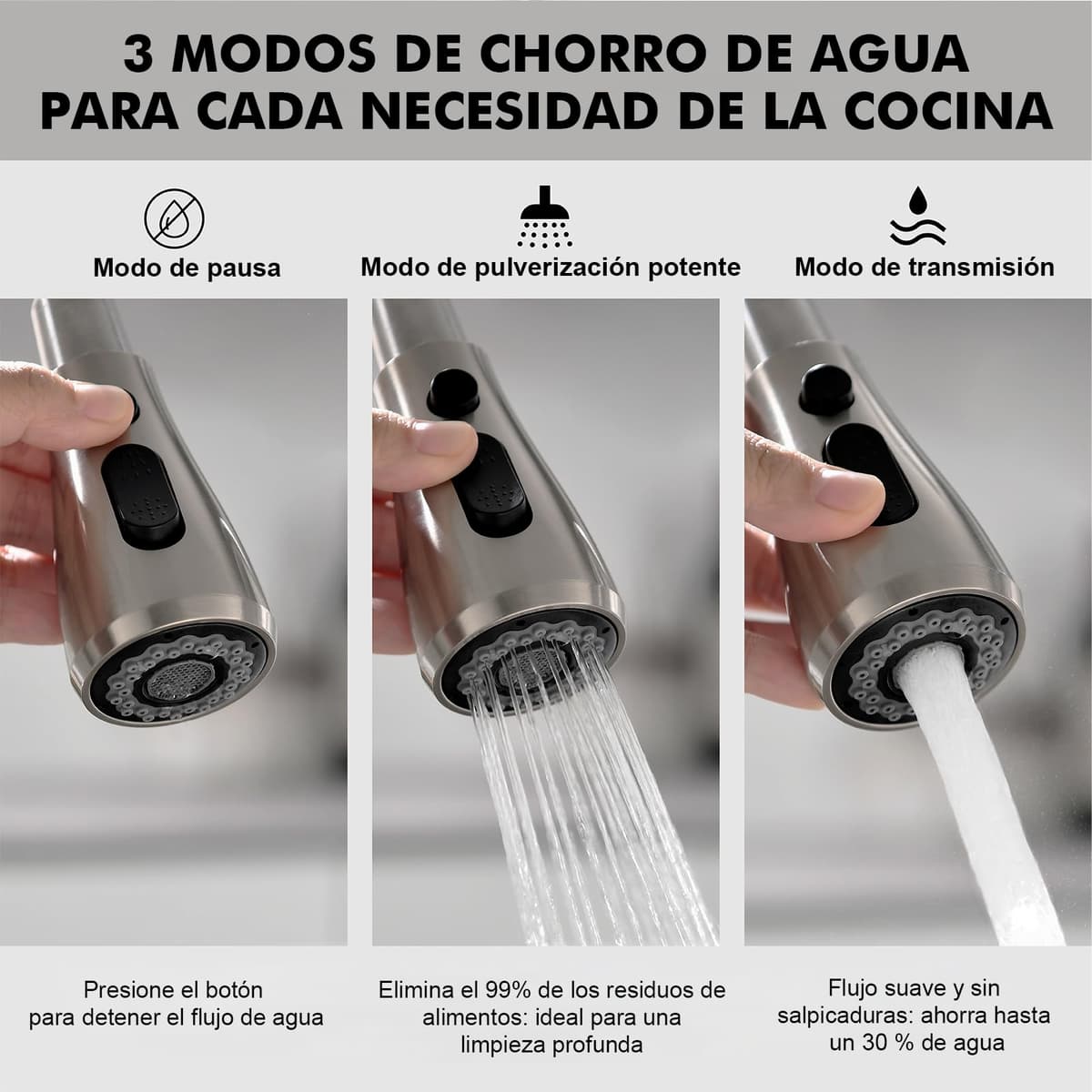 Ibergrif Grifo Cocina Extraíble, Grifo Cocina Fregadero 360° Giratorio, 3 Modos de Agua, Acero Inoxidable 304, Ahorro Energético 30%, Instalación Sin Herramientas en 5 Minutos, M22137 — view 5
