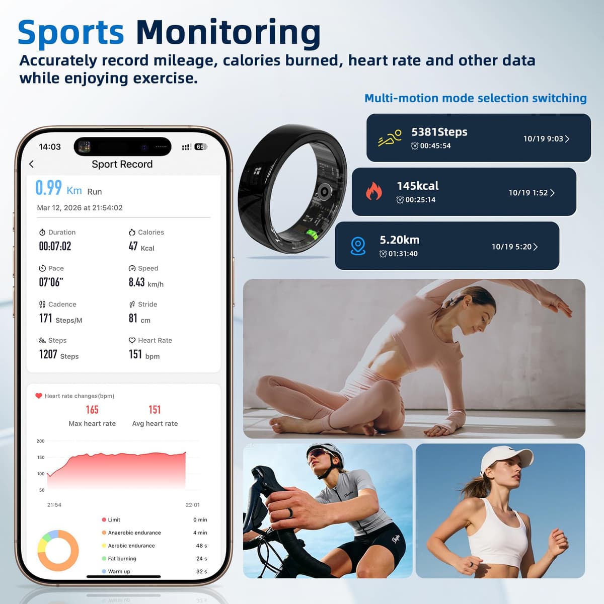 Smart Ring for Women Men,2026 New Ceramic Health Ring,No Monthly Subscription,Size First,Sleep Tracking Wearable-Heart Rate-Fitness Tracker for iOS&Android (Black, 10) — view 5