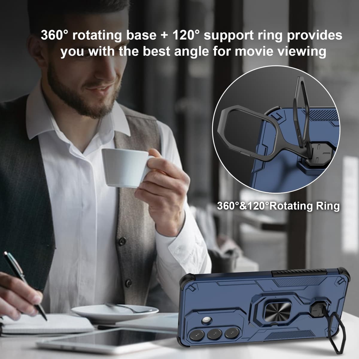 Funda para CMF Phone 2 Pro, Carcasa Antigolpes con Soporte anular metálico, Case Protectora de Grado Militar, Negro — view 121