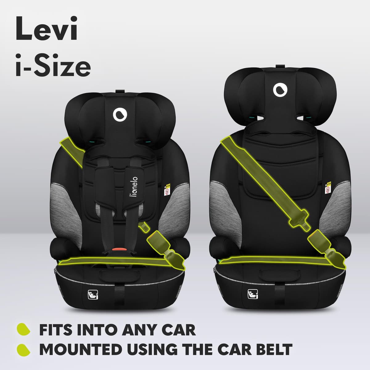 LIONELO Car Seat LEVI I-Size for baby 9-36 kg, Grows with Your Child from Infant to 12 Years Old, ‎10-Level headrest, Enhanced Side Protection, Armrests, Easy Install & Wash, Insert DriSeat, Certified — view 4