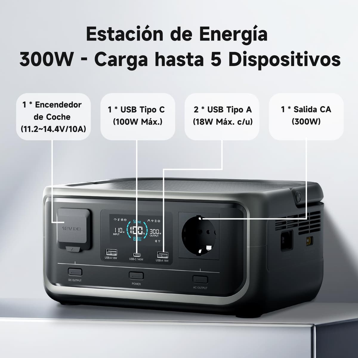ALLPOWERS VOLIX P300 Generador Solar Portátil 300W(pico 600W)/256Wh,Batería LiFePo4,SAI<20ms,MPPT 110W max,Carga Rápida 80% en 1h,Incluye Panel Solar SOLAX SE100-100W,para Hogar Emergencias Exteriores — view 4