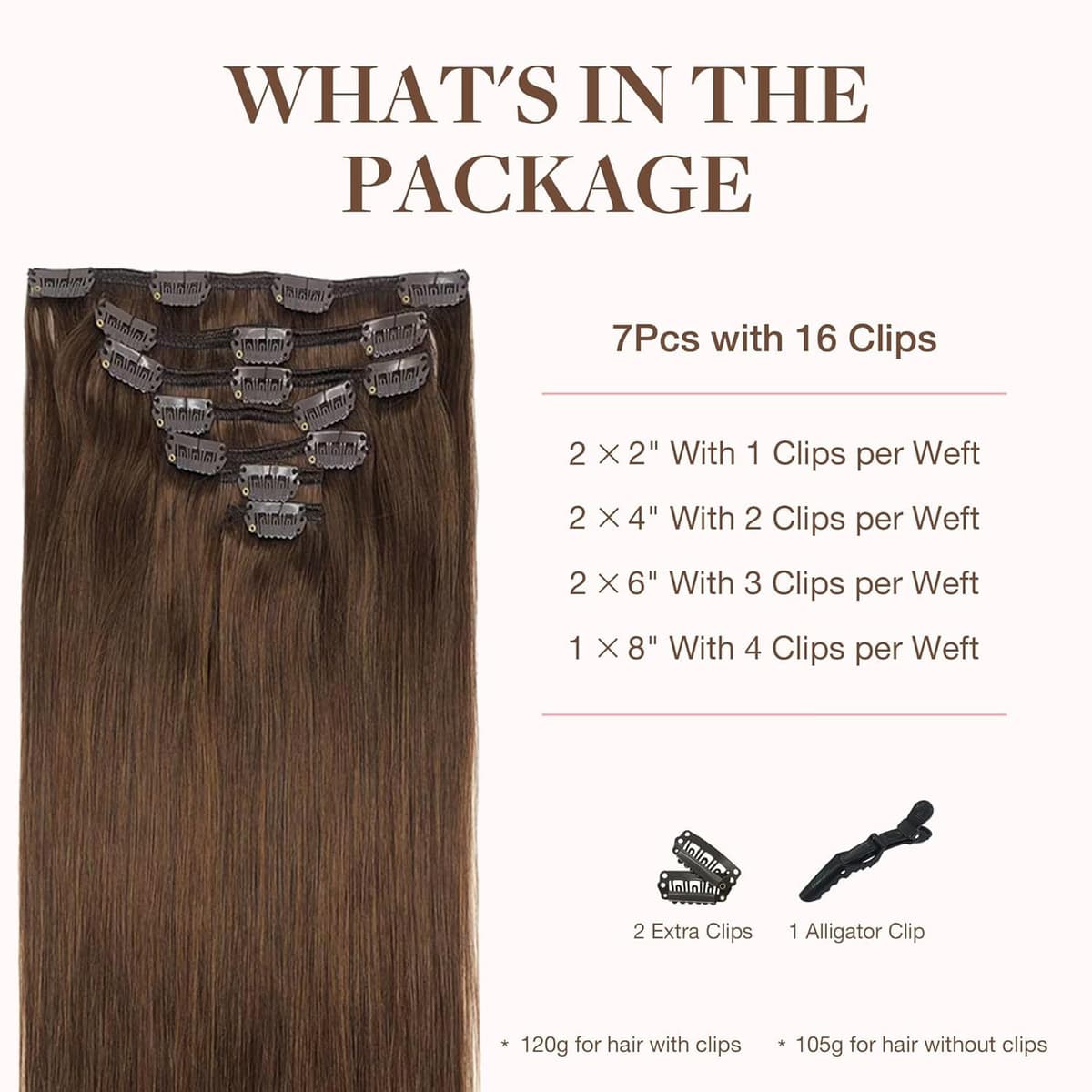 GOO GOO Clip in Hair Extensions Human Hair, 18inch 150g 9Pcs, #2 Dark Brown, Hair extensions for women, Human Hair Extensions Clip in — view 38