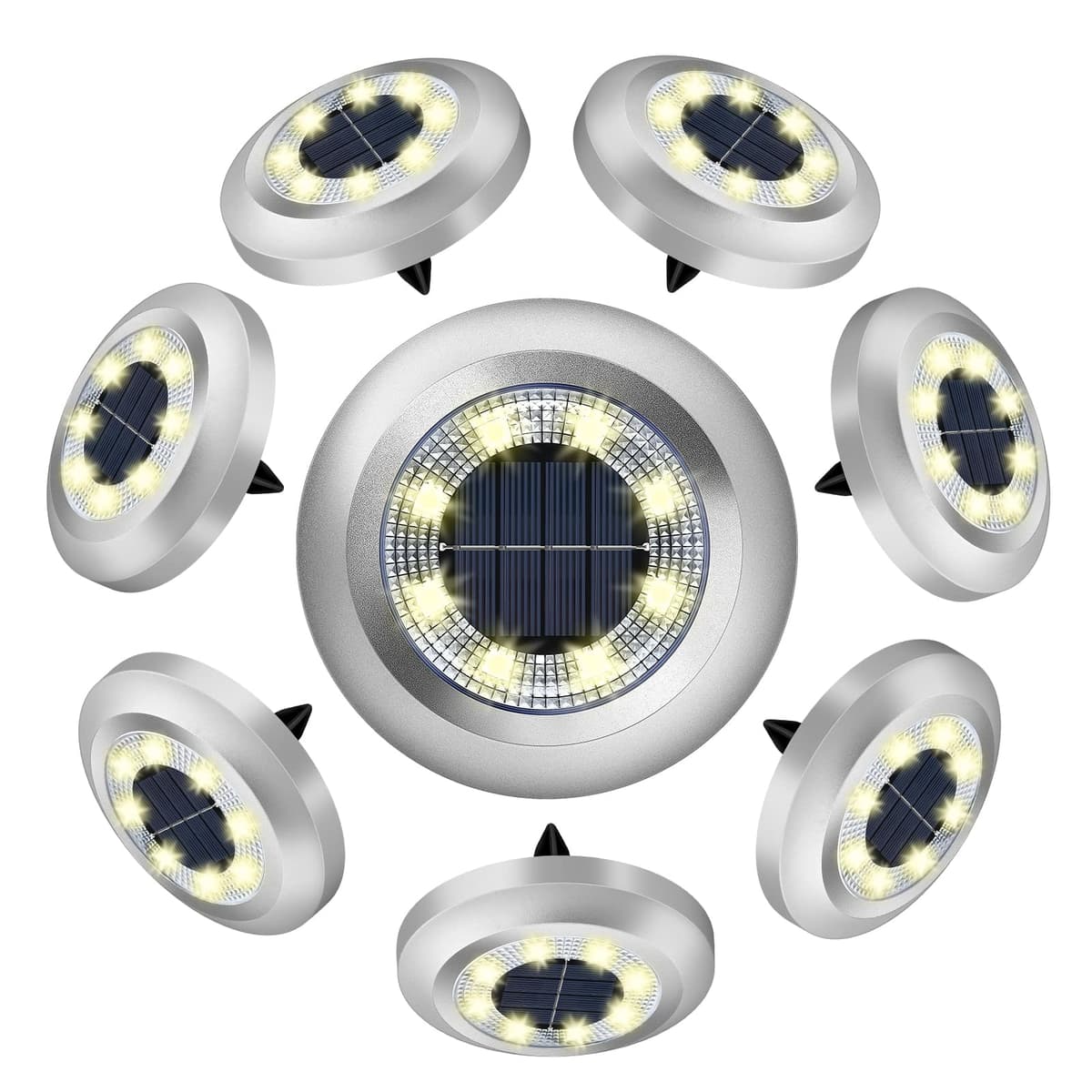 ZFITEI 8 Pack Solar Ground Lights Outdoor,8 LED Solar Garden Lights with 600mAh Battery & 8H Runtime for Lawn,Pathway(Warm White )