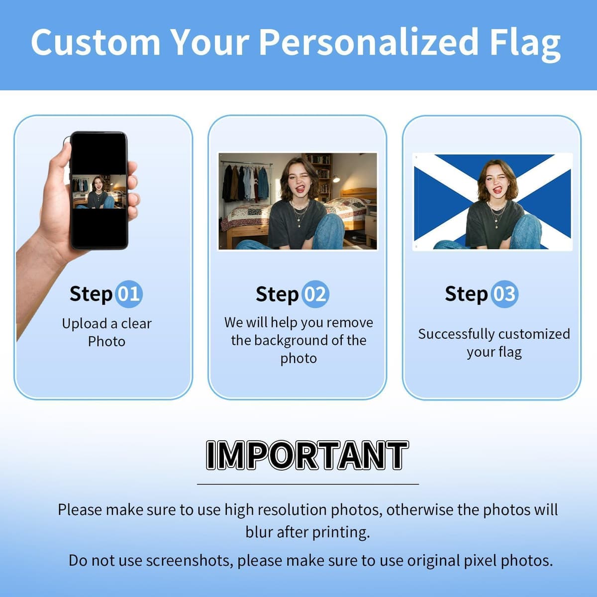 Custom Scottish Flag-Personalised Scotland Flag with Picture Photo Logo Text-Custom Scottish Tapestry Banner for Competitions,Soccer Party Bar Garden Festivals Dorm Decoration Indoor Outdoor — view 4