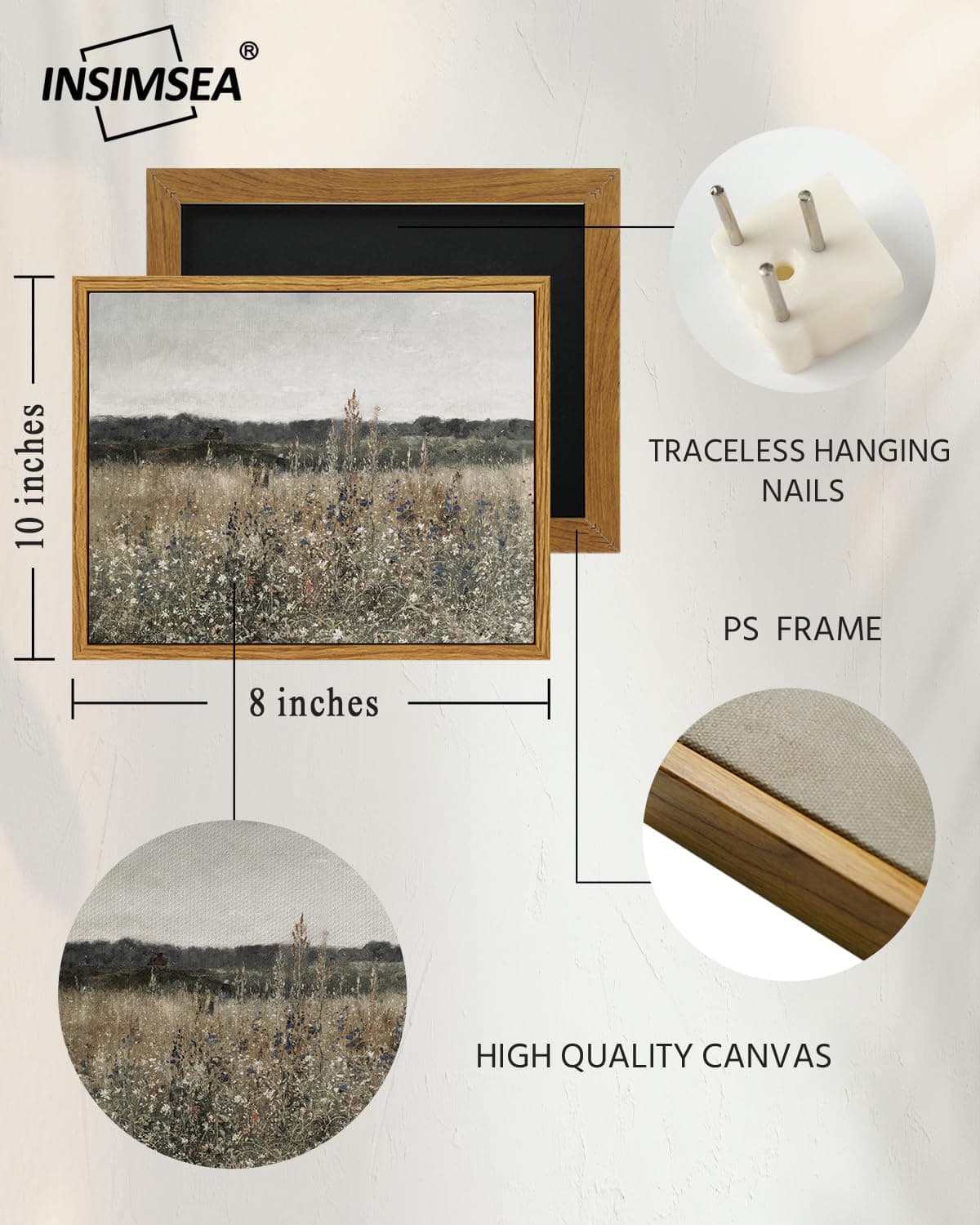 InSimSea Framed Canvas Wall Art, Meadow with Flowers Painting, Landscape for Living Room, Bedroom, Home, Bathroom Decor, 8x10 — view 3