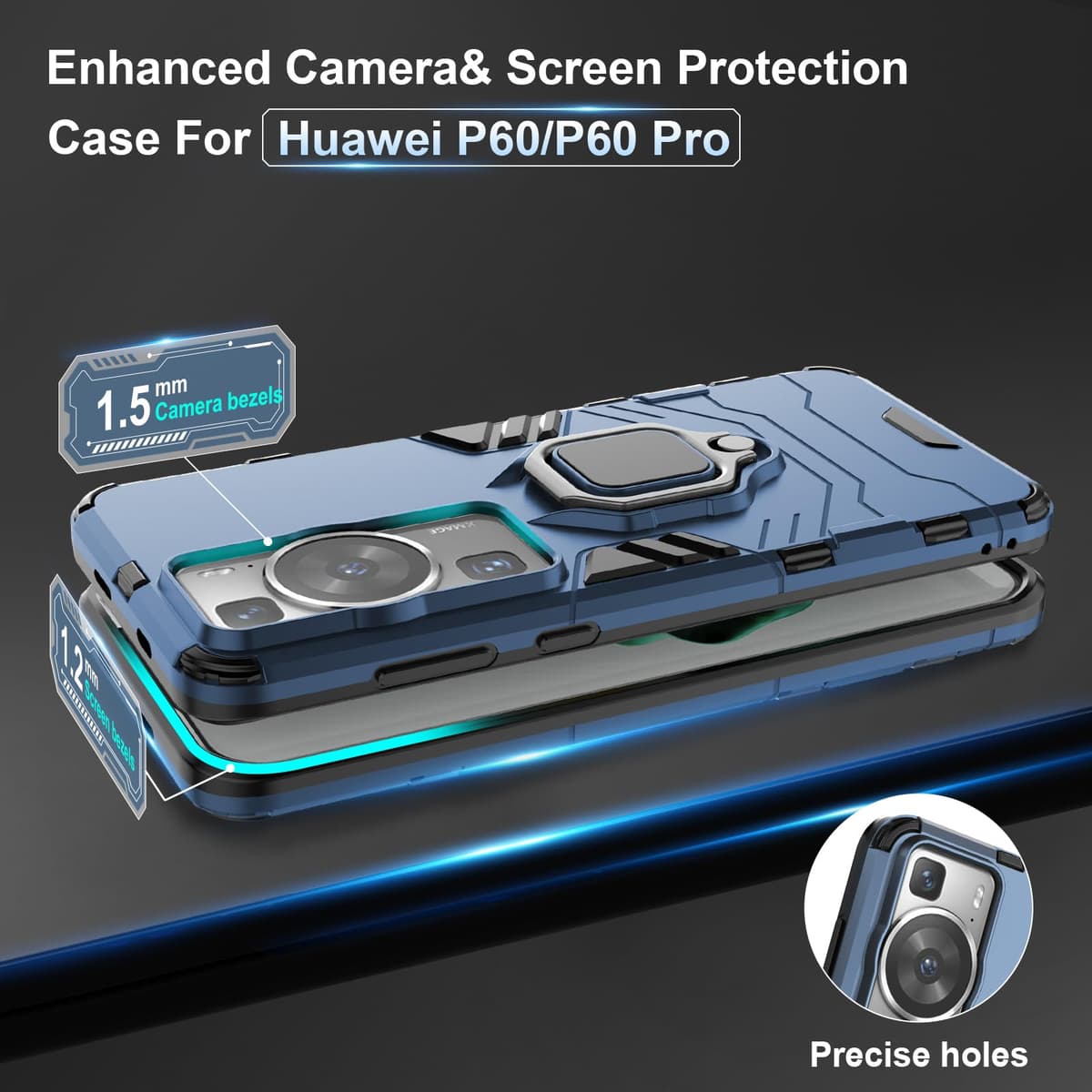 Funda para CMF Phone 2 Pro, Carcasa Antigolpes con Soporte anular metálico, Case Protectora de Grado Militar, Negro — view 25
