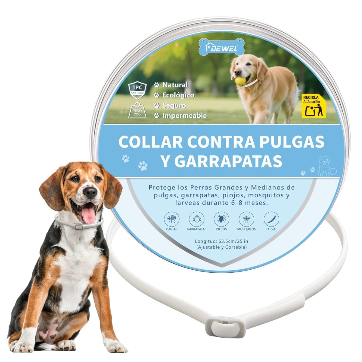DEWEL Collar contra Pulgas y Garrapatas para Perros Grandes Medianos y Pequeños, Collar Antiparasitario para Perros 8 Meses de Protección, Control Antipulgas para Mascotas de 63,5 cm Gris 1 Unidad — view 11