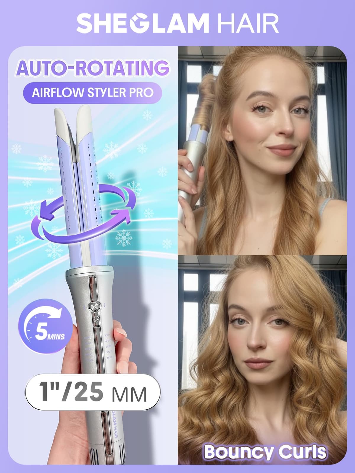 SHEGLAM 25mm Rizador Automático One Touch con Aire Frío – Rizos de Larga Duración para Estilos Bounce u Ondulados, Bajo Riesgo de Quemaduras, Calentamiento Rápido para Cabello de Medio a Largo (25mm) — view 2