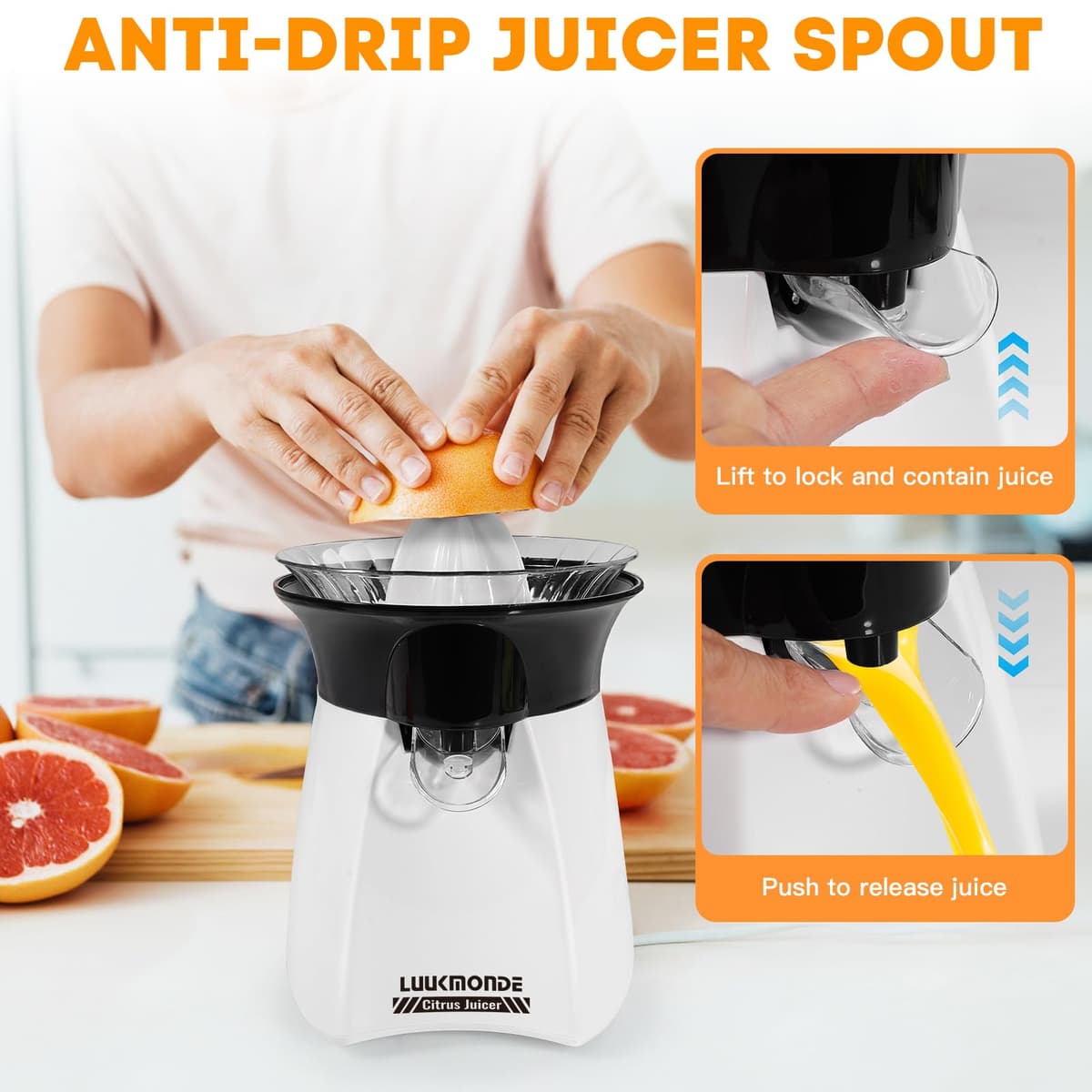 LUUKMONDE Electric Citrus Juicer with Lockable Spout - Electric Lemon Squeezer & Orange Juicer with Powerful Motor - Ideal for Orange, Lemon, Lime, and Grapefruit - D-8016A, Beige — view 3
