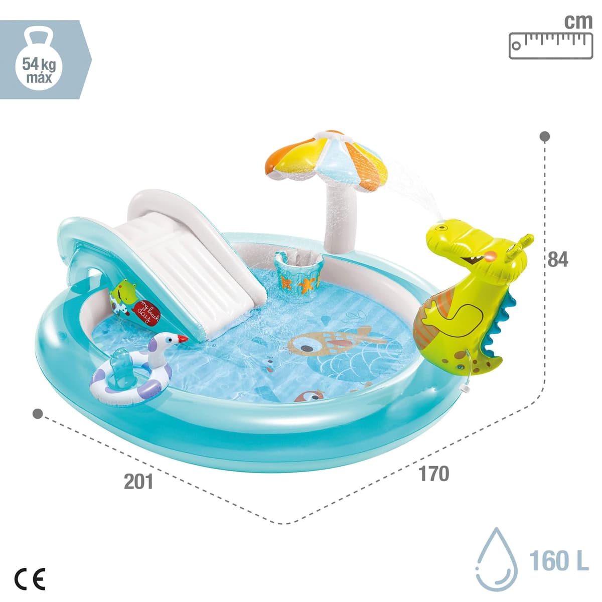 INTEX 57165 - Piscina infantil hinchable con dispersor de agua y tobogan cocodrilo, centro de juegos para niños — view 3