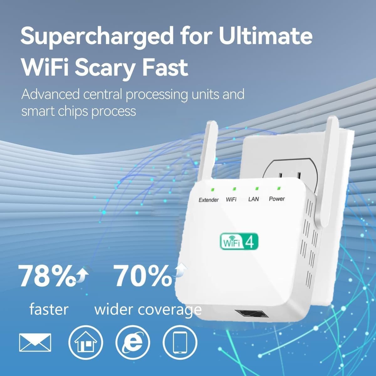 2026 WiFi Extender, WiFi Booster, WiFi Repeater, Covers Up to 4500 Sq.ft and 55 Devices, Internet Booster - with Ethernet Port, Quick Setup, Home Wireless Signal Booster（White） — view 3