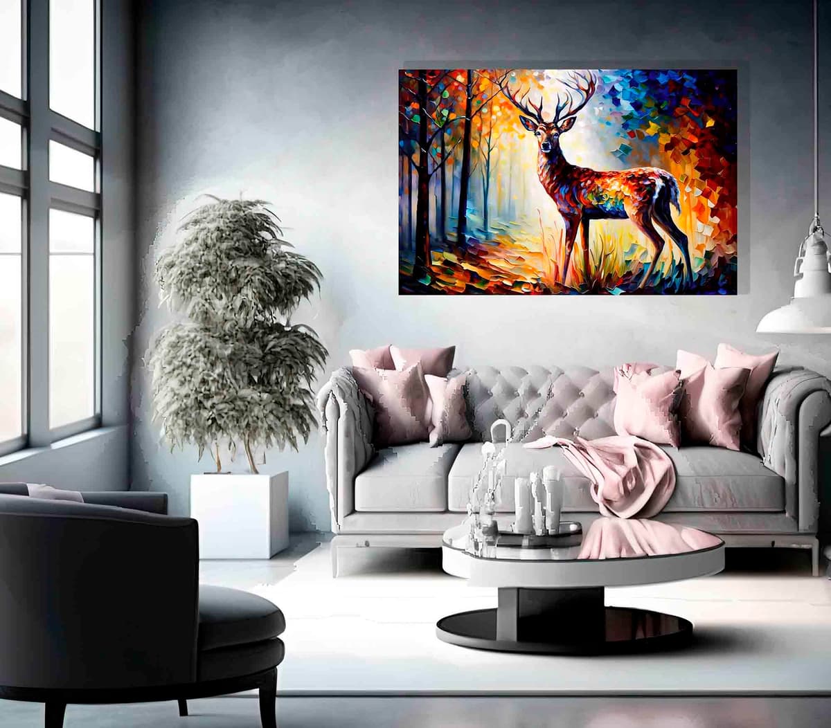 Artley Prints - Majestic Deer in Forest Colourful Canvas Pictures for Walls - Art for Living Room Abstract Animal Artwork Prints, 51 x 35cm (20 x 14 inches) — view 2