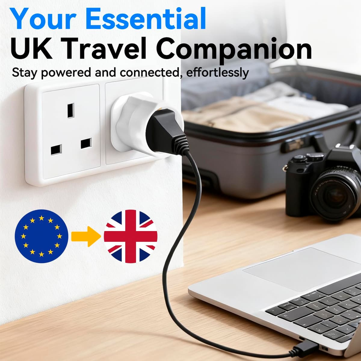 VGUARD European to UK Plug Adaptor, BS8546 Certified Travel Adapter 2-Pin to 3-Pin, EU Schuko to UK Plug with 13A Fuse for Europe French Spanish German Turkish to UK Socket, 1 Pack - White — view 4