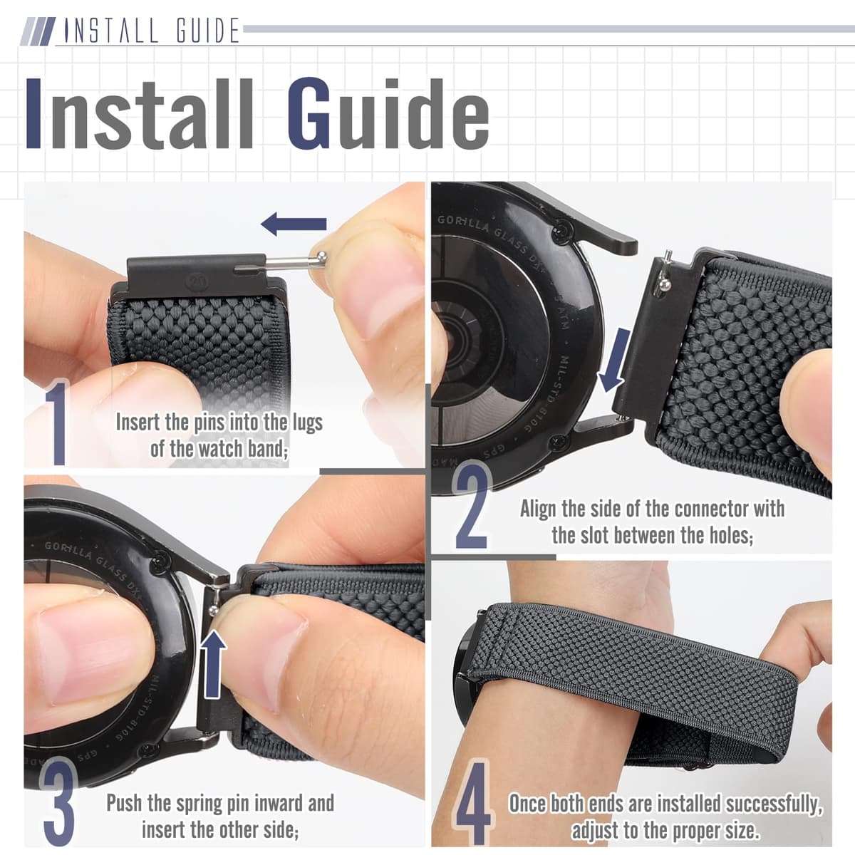 Yunshare Quick Release Watch Strap 18mm 19mm 20mm 22mm 24mm, Elastic Nylon Watch Bands Women Men for Samsung/Garmin/Fossil/Amazfit/Huawei/COROS/Xiaomi Replacement Wristband, 3pcs — view 5