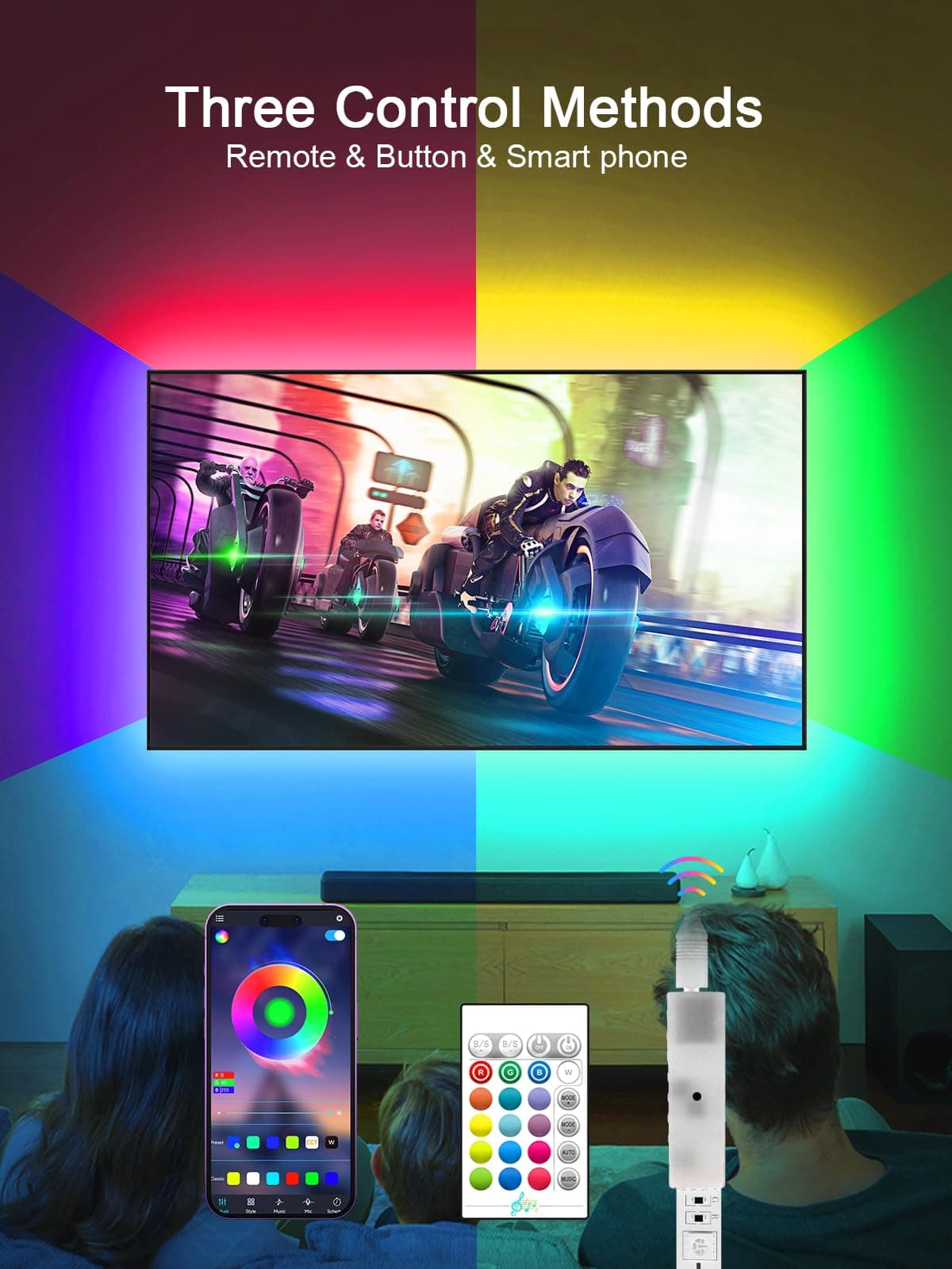 KANTUTOE TV Lights, 4m RGB LED Strip Lights for 32-55 Inch TV, Music Sync Bluetooth APP and Remote Control, USB Powered for Gaming/Bedroom — view 2
