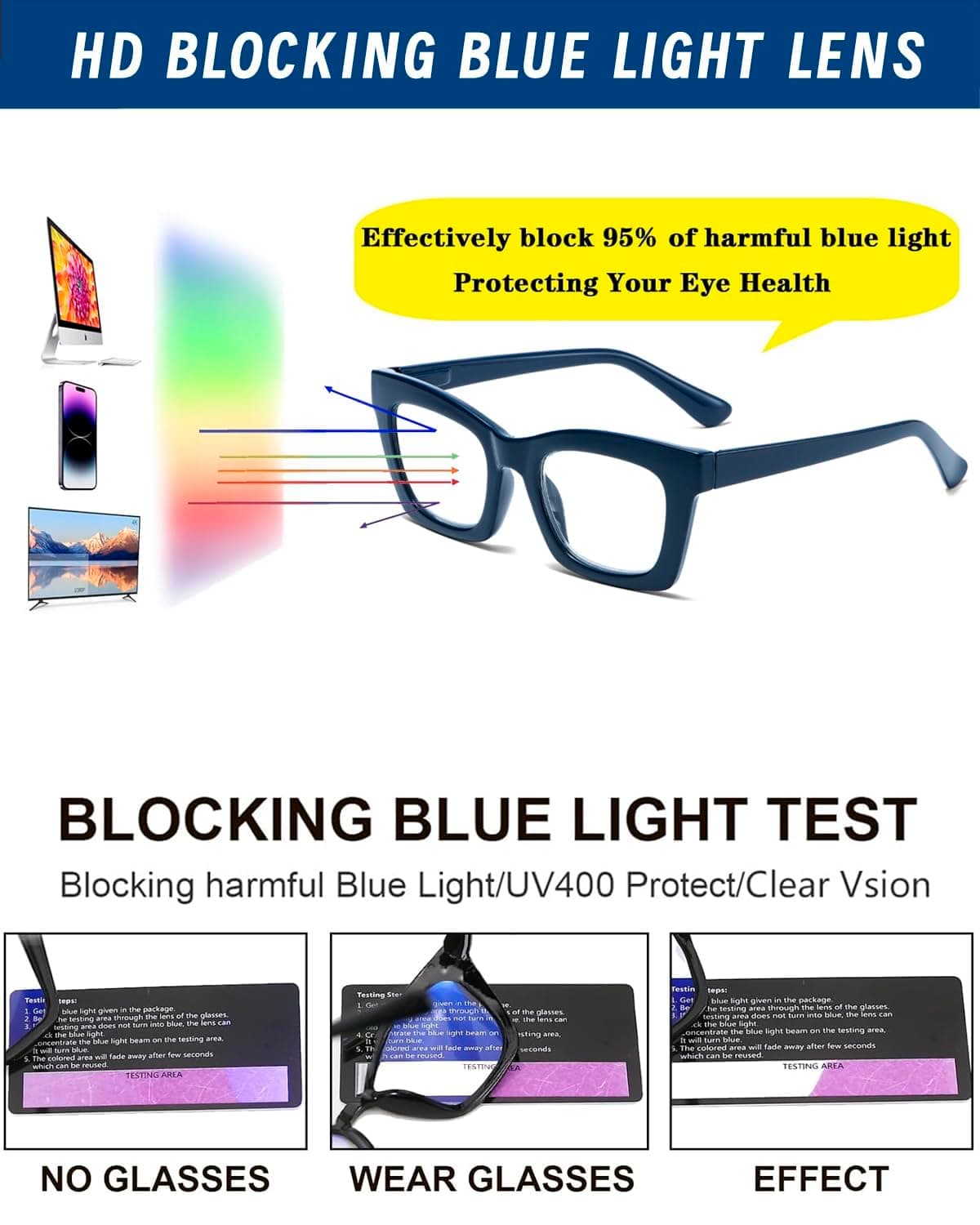 Hubeye Gafas de lectura para Mujeres de Moda Anteojos de lectura con Bisagra de resorte ultraligeras anti luz azul (Negro+Leopardo+Azul, 2.00) — view 5