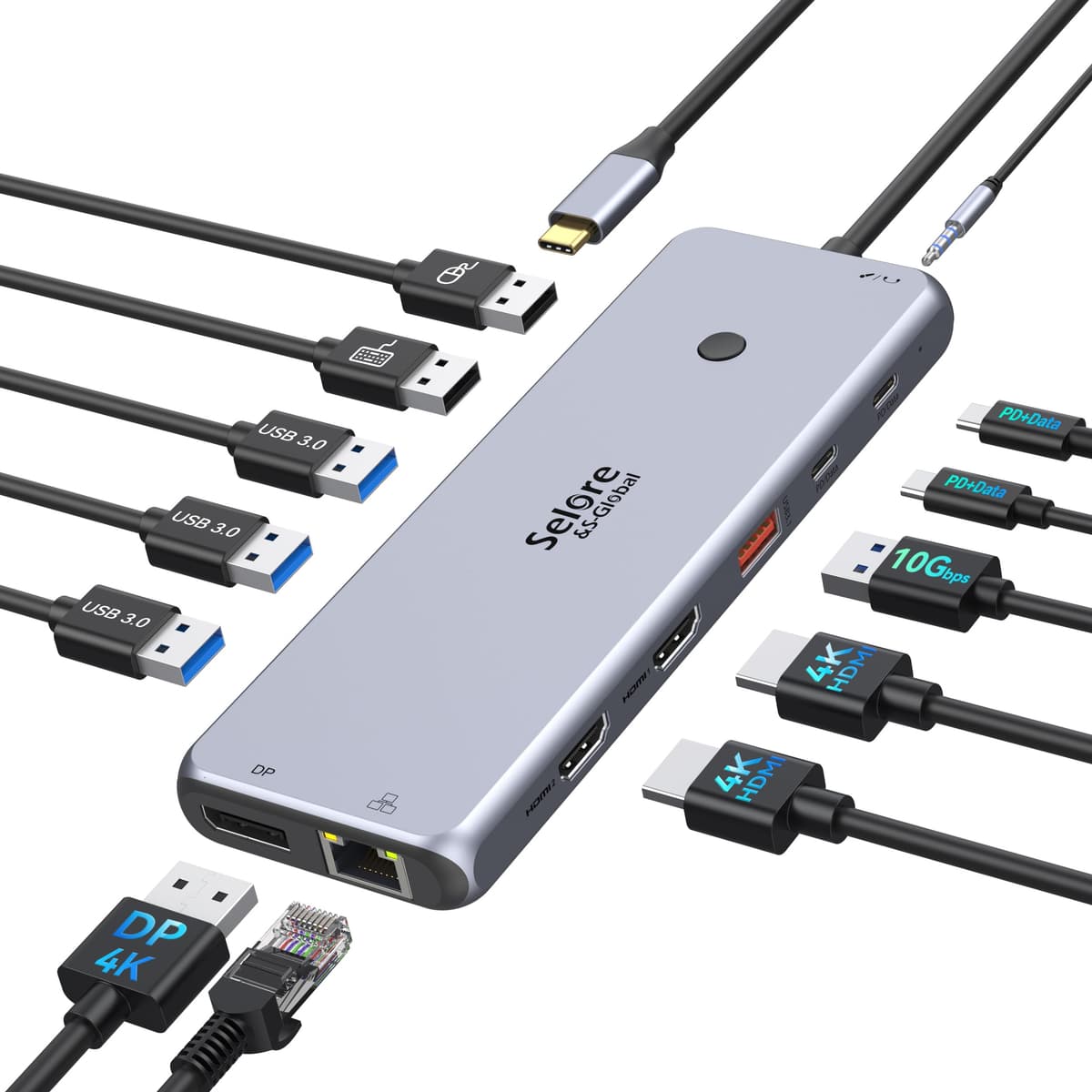 USB C Docking Station Dual Monitor 2 HDMI Multi monitor Laptop Dock USB C to Quad Monitor USBC Hub Multiport Adapter with 2 HDMI DP VGA PD 100W USB 2.0 for Dell HP Asus Microsoft — view 12