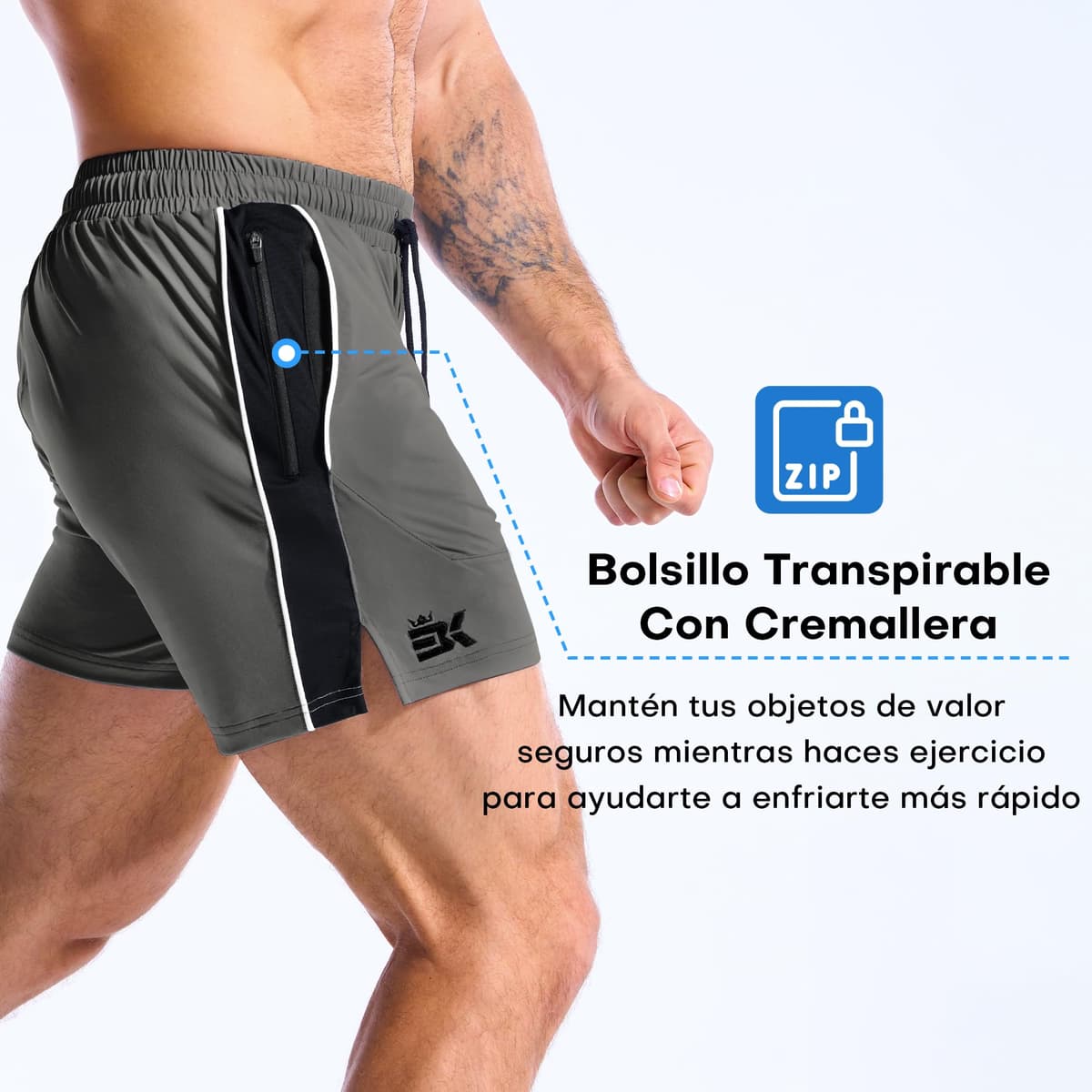 ZENWILL DRI-Armor Pantalones Cortos Hombre Deporte Cremallera Pantalon Corto Running,Ligeros Pantalón Corto Gym Secado Rápido — view 4
