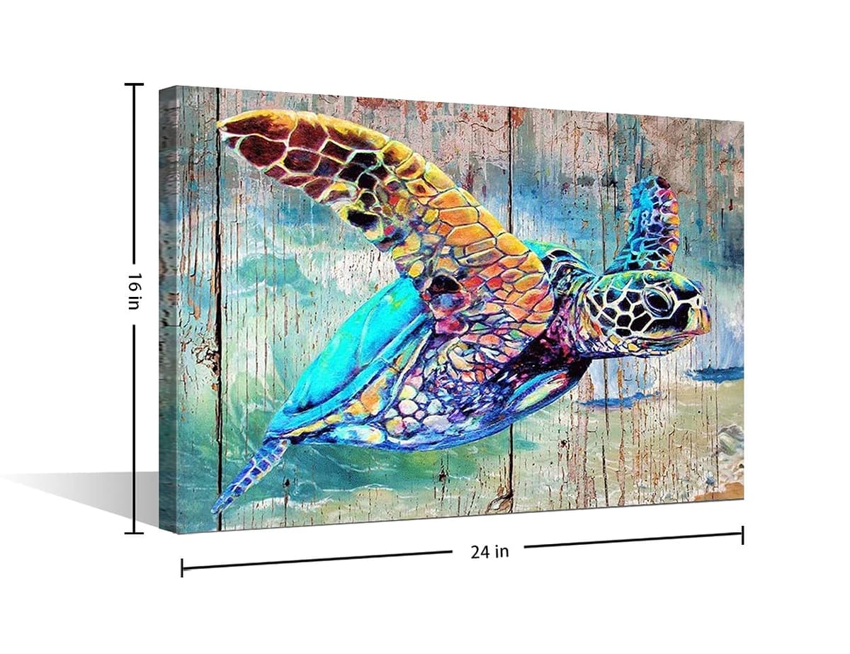 TISHIRON Canvas Wall Art Bathroom Sea Turtle Pictures Prints Ocean Sea Life Artwork Home Decor Chic Framed Ready to Hang 24x16in — view 2