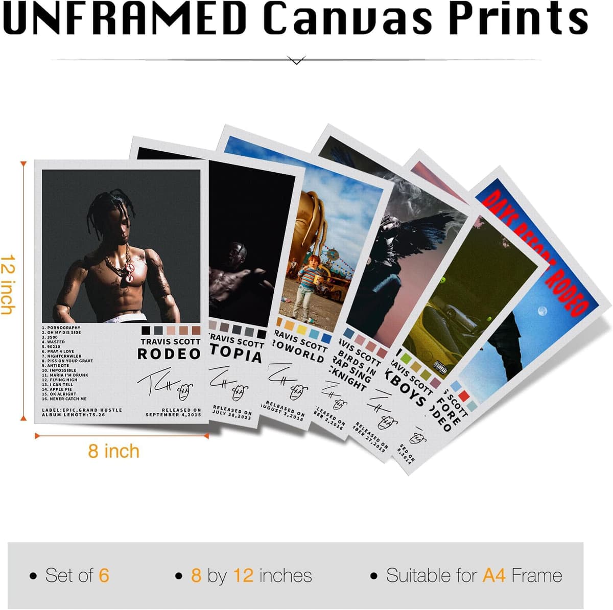 omle Travis Scott Signed Limited Poster Set of 6 - Album Cover Prints Canvas Wall Art for Room Aesthetic - Music Classroom Bedroom Wall Decor - Unframed 8x12 inch — view 2