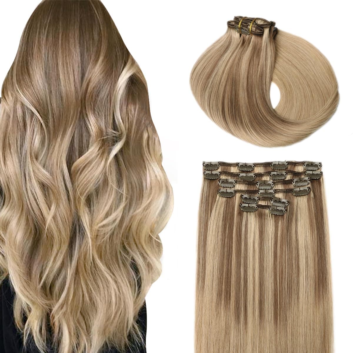 SURNEL Extensiones Clip Pelo Natural 100g 35cm 6 Piezas Castaño Chocolate Extensiones De Clip De Humano Real Extensiones Pelo Natural Remy (C#4-35cm) — view 21