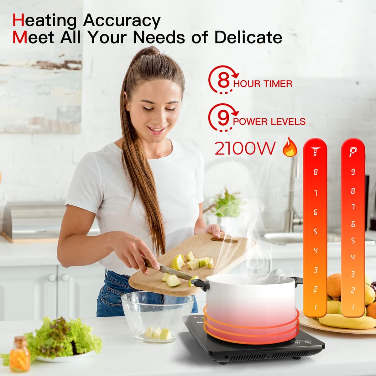 IsEasy Single Induction Cooker 2100W Portable Induction Hob with Slim Black Crystal Panel Body, 9 Power Levels, Max & Min Function, 8-hours Timer, Safety Lock — view 3
