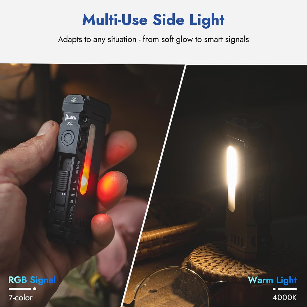 WUBEN X4 EDC Rechargeable Flashlight with RGB Light, LED Flashlight 1500 High Lumens with Tactical Switch and Magnetic, IP65 Portable Pocket USB C, Mini Flash Light for Travel, Camping, Work — view 5