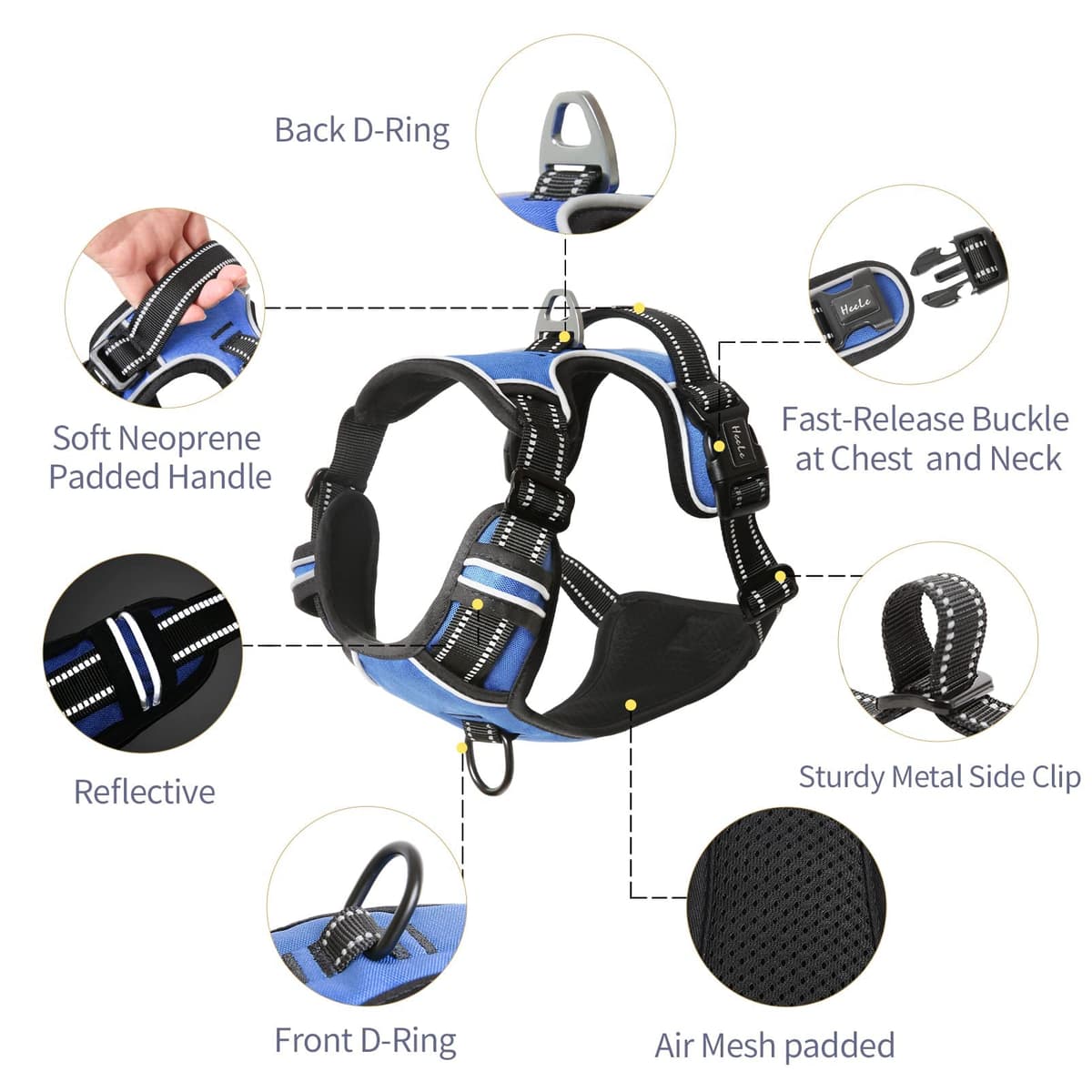 HEELE Dog Harness Medium No Pull Dog Vest Harness with Soft Handle Reflective Pet Harness for Outdoor Training Walking, Black, M — view 240