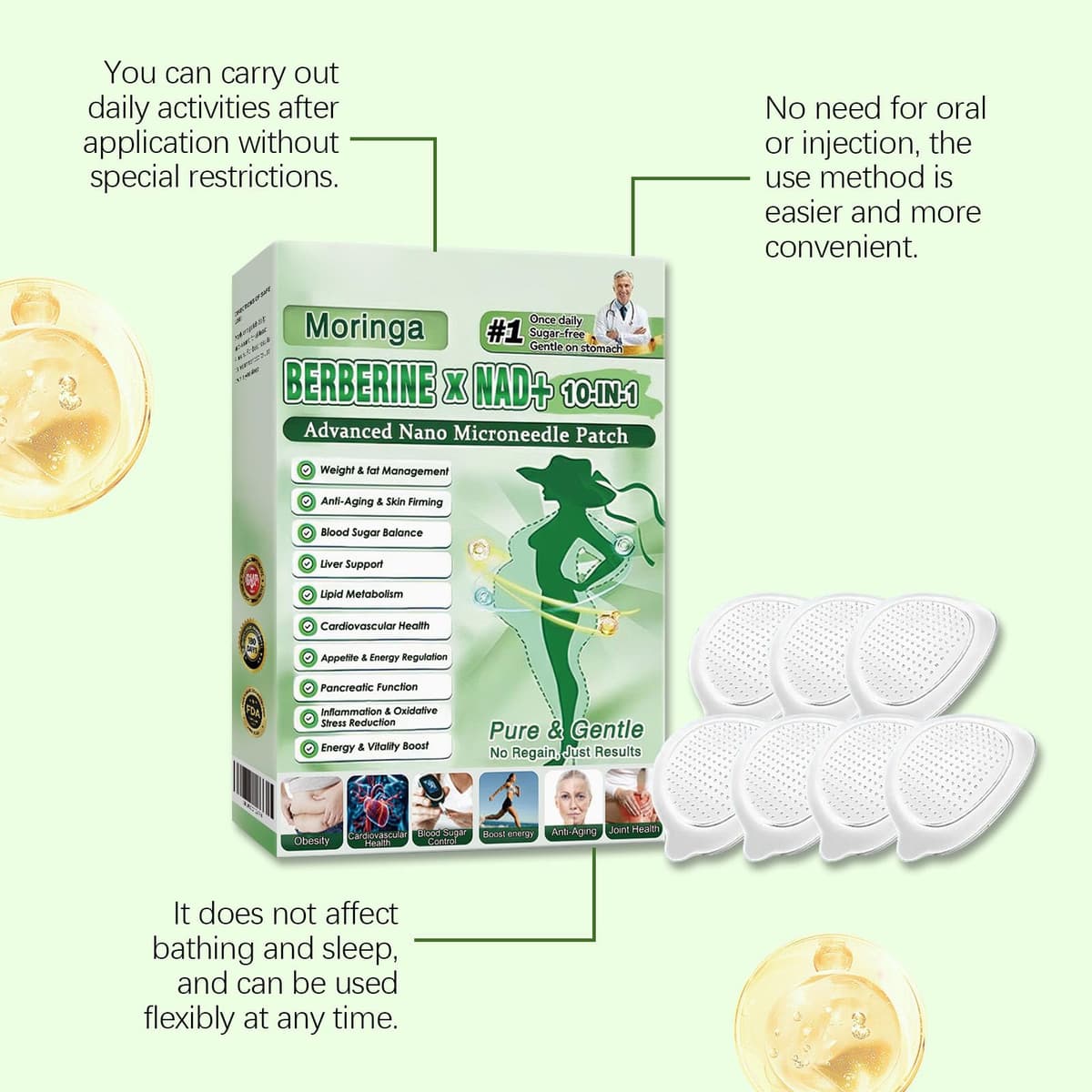 Moringa 10 in 1 Slimming Patches, Moringa Advanced Microneedle Patch 10 in 1, Berberine for Slimming, Professional Metabalance Patch for Men and Women (3pcs) — view 7