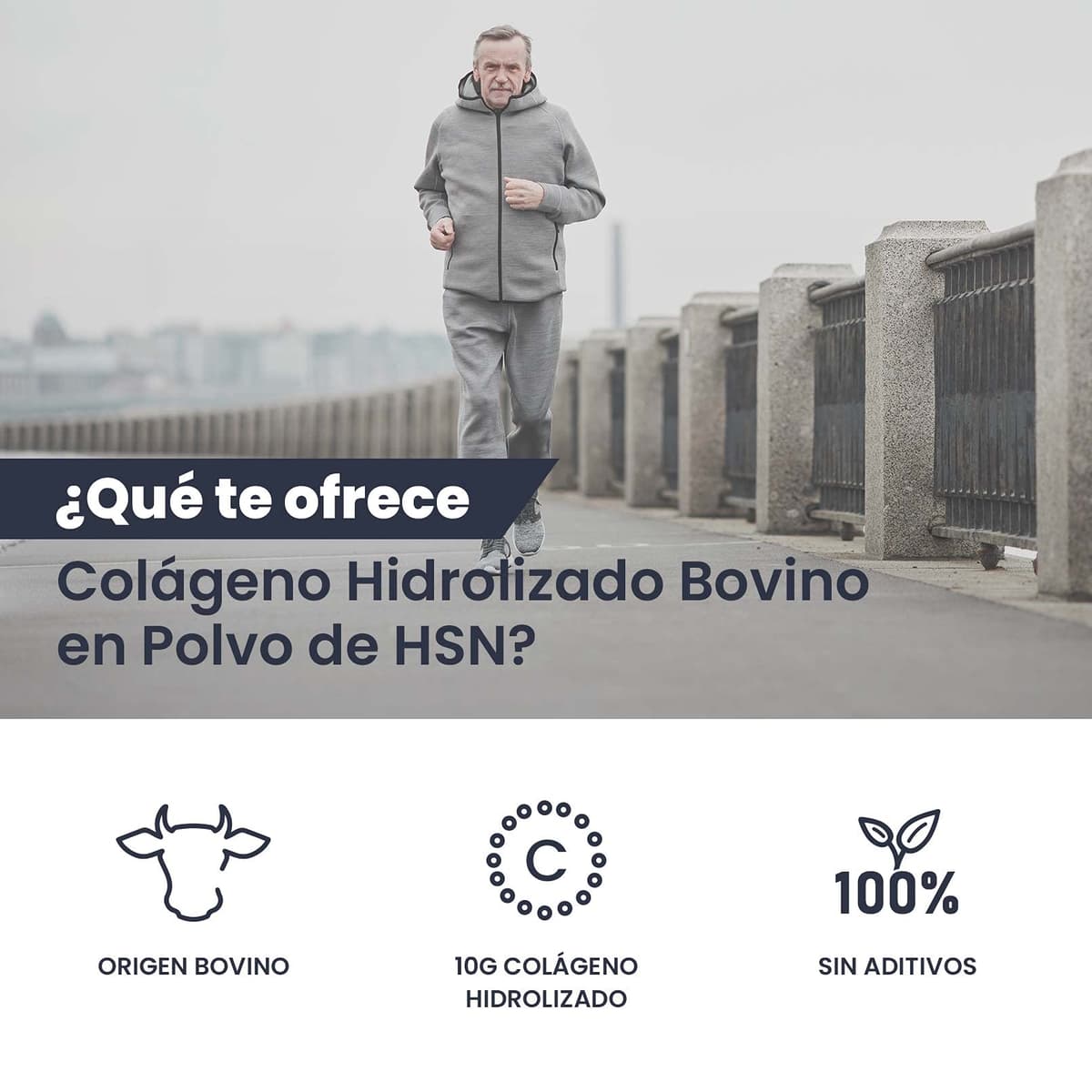 HSN Colágeno Hidrolizado Bovino en Polvo | Sin Sabor 1Kg | 10g Péptidos de Colágeno de Bajo Peso Molecular | Sin Añadidos ni Aditivos | No Incluye Dosificador | No-GMO, Sin Gluten — view 3