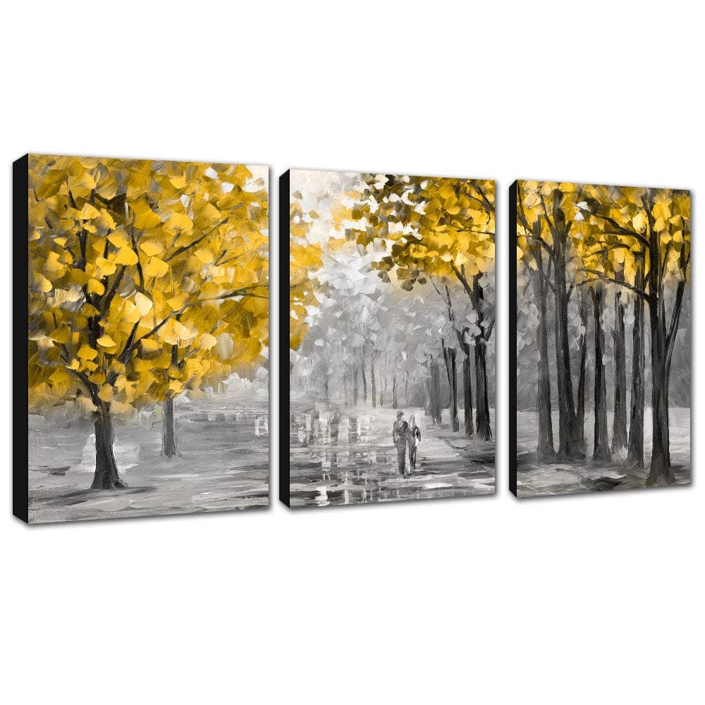 FajerminArt 3 Panels Framed Canvas Wall Art Abstract Autumn Tree Leaves Art Pictures Printing Poster Canvas Prints Wall Decor for Bedroom Living Room Bathroom Office Ready to Hang 40x60cmx3 Pcs