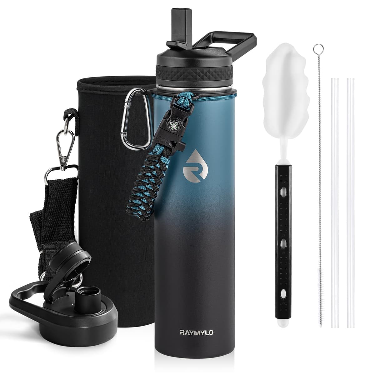 RAYMYLO One Gallon Water Bottle Insulated, Triple Walled Vacuum Stainless Steel (Cold for 48 Hrs), Leak Proof & Non-BPA, Large Water Flask Jug with Paracord Handle & Straw Spout Lids — view 90