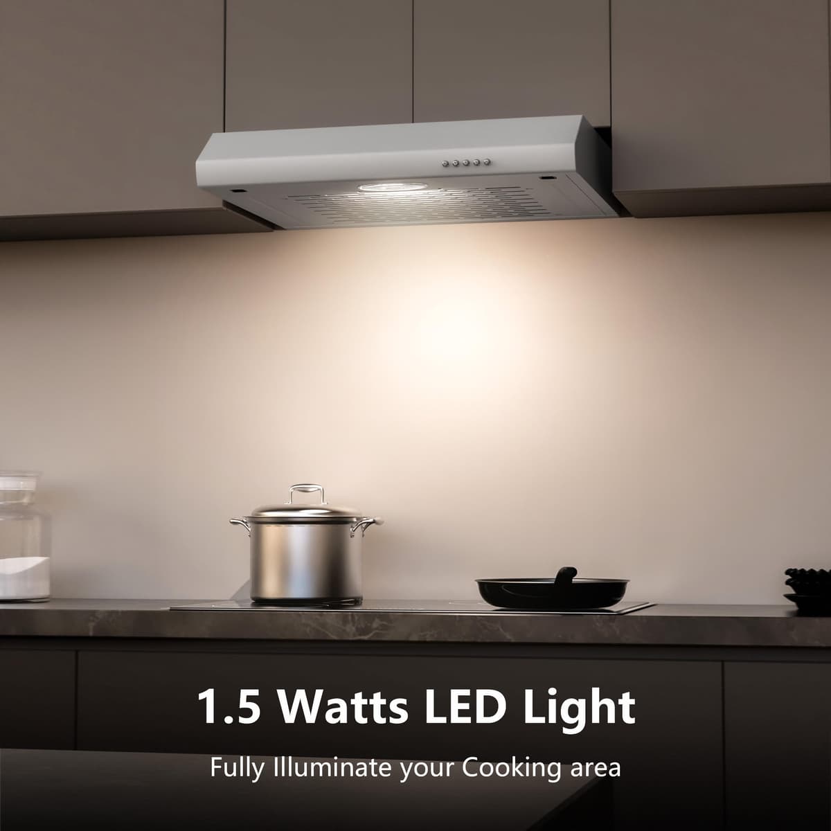 FIREGAS 60cm Visor Cooker Hood Undercabinet Hood Wall Mounted Kitchen Extractor Fan 600mm Top Vented Range Hood, White — view 5