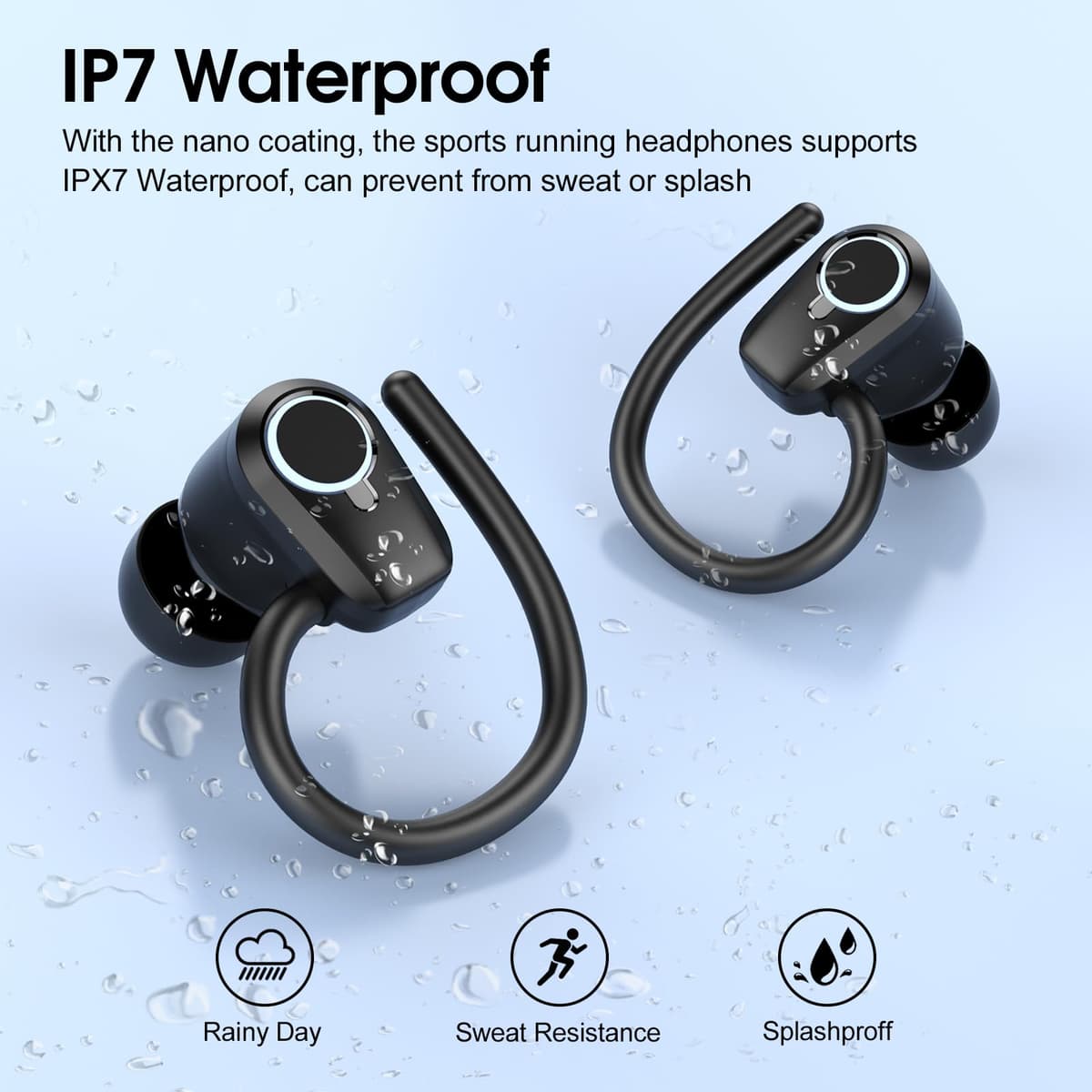 Wireless Earbuds, Bluetooth 5.3 Headphones with 4 ENC Noise Canceling Mic, 50H Stereo Dual LED Display Ear Buds, Sport Bluetooth Earphones with Earhooks, IP7 Waterproof Wireless Headphones for Running — view 5