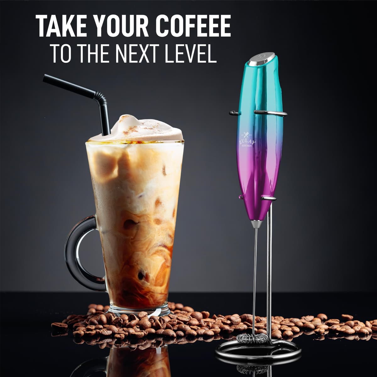 Zulay Executive Series - Espumador de leche de regalo para café con acabado lujoso y radiante, espumador de café de mano, espumador de leche eléctrico de mano para lattes (verde azulado y rosa — view 4