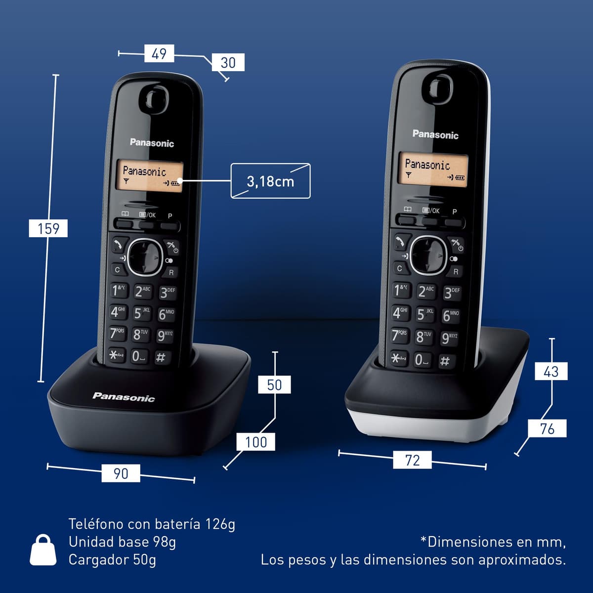 Panasonic KX-TG1612SP1 Teléfono Inalámbrico Digital DECT, Unidad Base y 2 Auriculares, Identificador De Llamadas, Batería Larga Duración, Pantalla LCD, Agenda, Rellamada, Despertador, Negro — view 5
