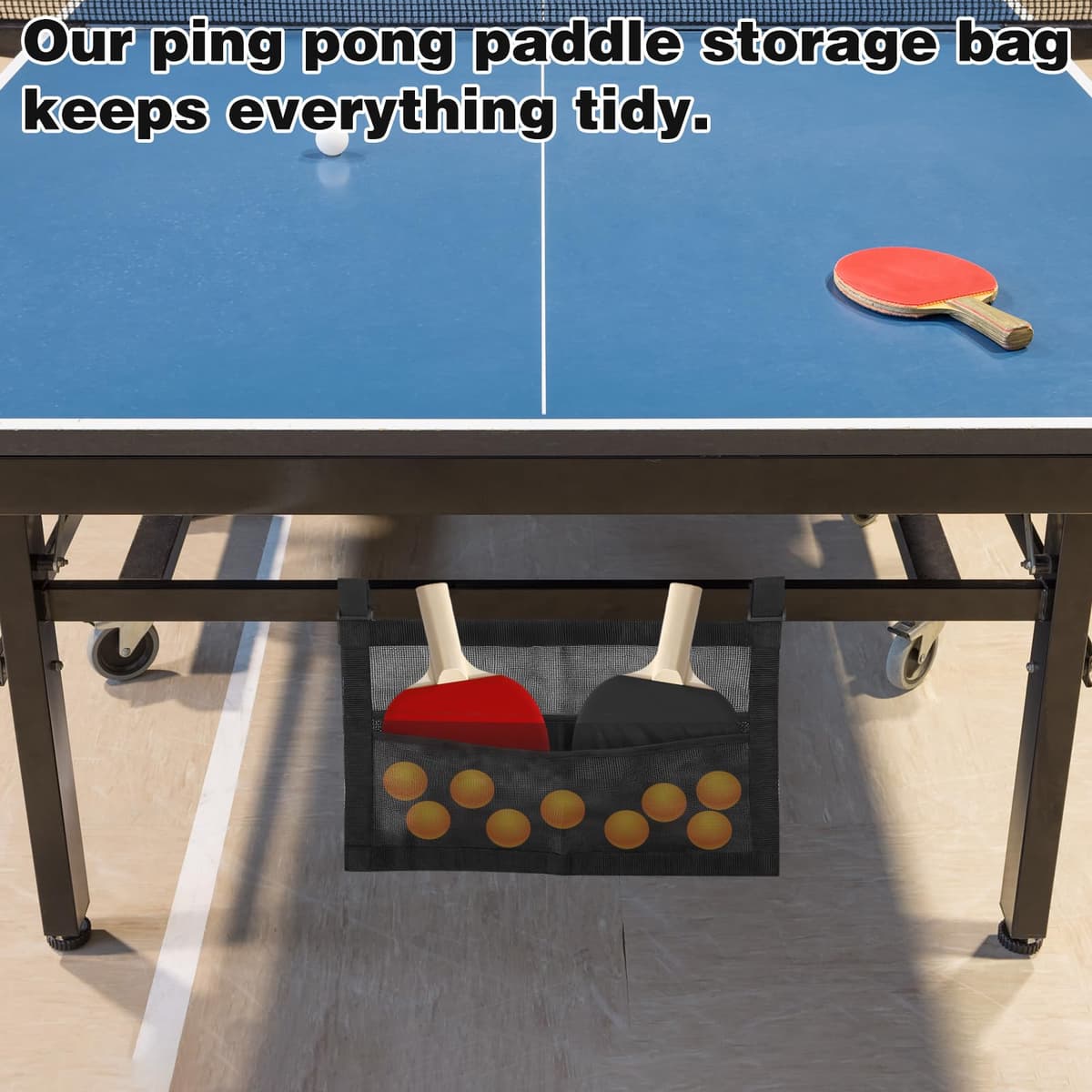 CYUXING Bolsa de Almacenamiento para Palas de Ping Pong con Malla, Accesorios Negros Sencillos para Pelotas y Palas, Soporte Deportivo con Correas, fácil de Instalar — view 4