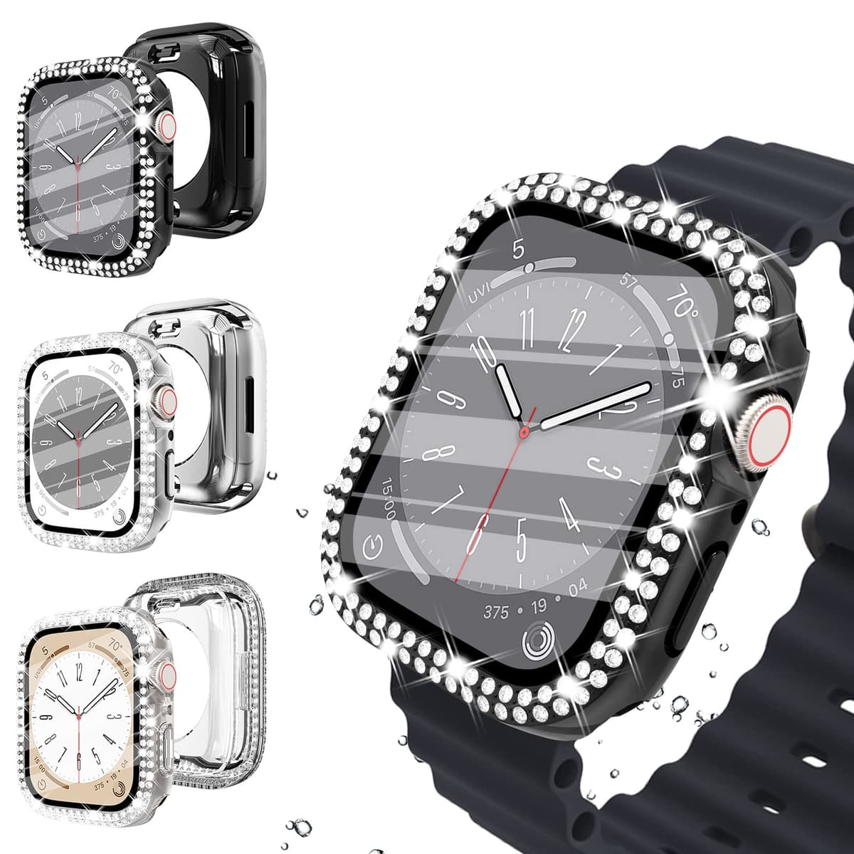 WINGLE Compatible with Apple Watch Screen Protector 38mm Series 3 2 1, Women Shiny Diamond Cover with Tempered Glass Screen Protector for apple watch Case 38mm, Clear — view 23