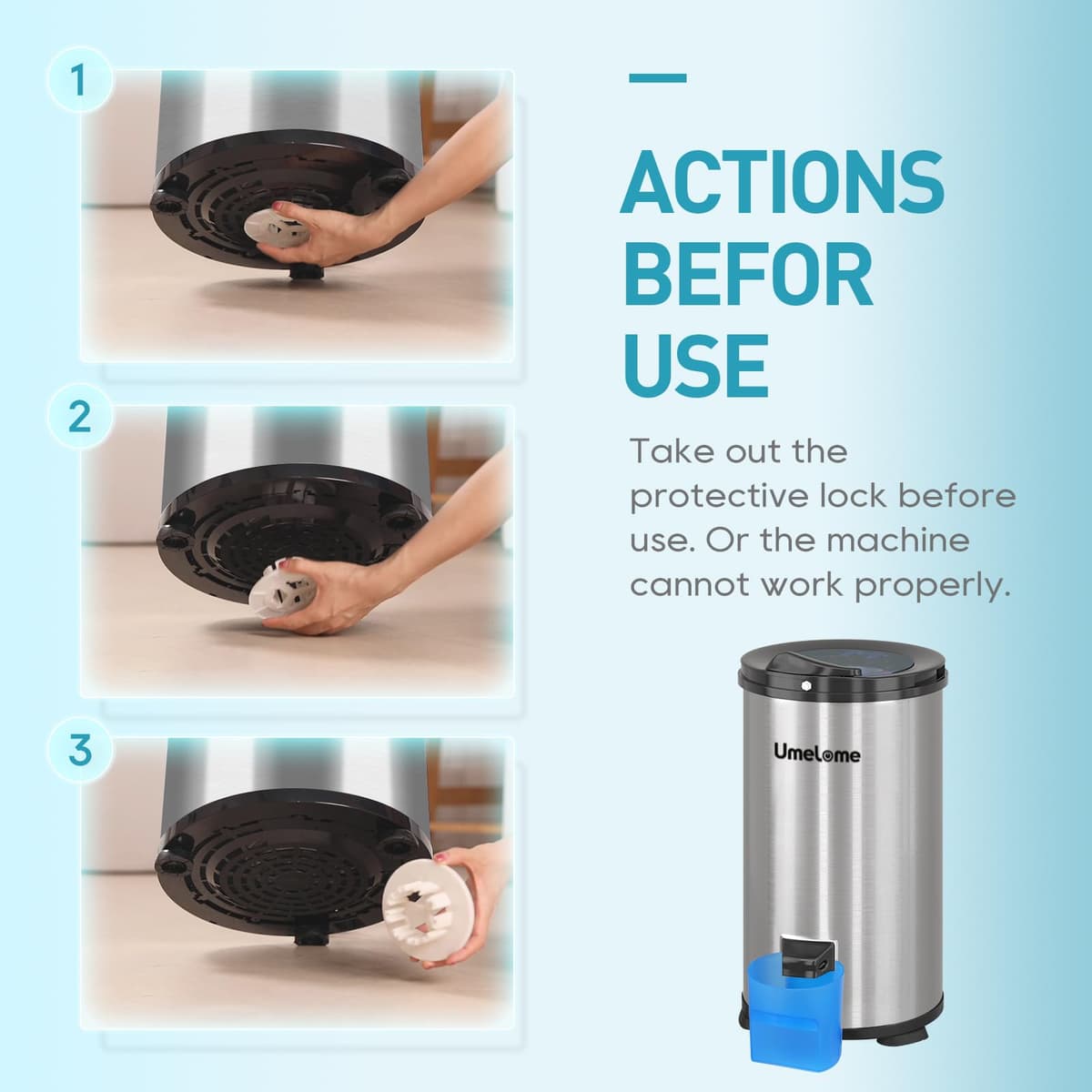 Spin Dryer 6kg by Umelome, Energy&Power Saving Spinner 2800 RPM Clothes Dryer, Energy Efficiency Class: A+++, Gravity Drain dryer, Silvery [Energy Class A+++] — view 5
