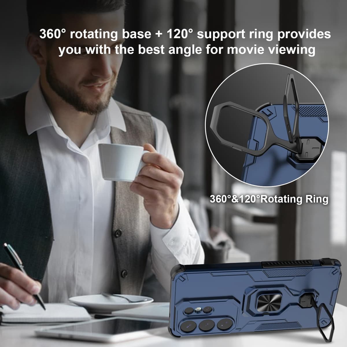 Funda para CMF Phone 2 Pro, Carcasa Antigolpes con Soporte anular metálico, Case Protectora de Grado Militar, Negro — view 1671