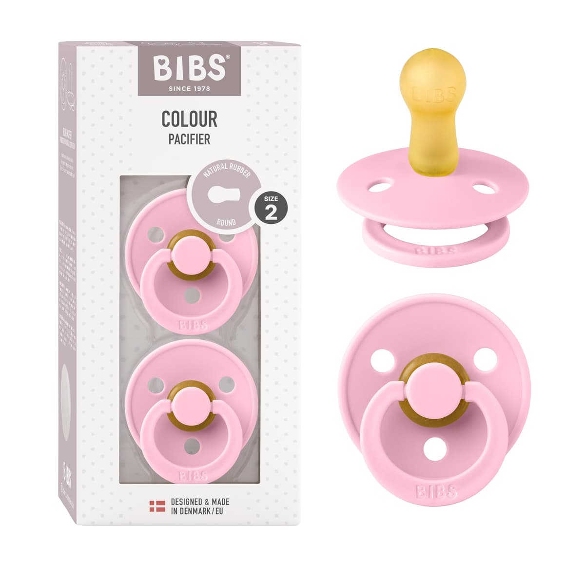 BIBS Colour Soother 2-Pack, BPA Free Dummy Pacifier, Round Nipple. Natural Rubber Latex, Size 2 (6-18 Months), Sky Blue/Steel Blue — view 142