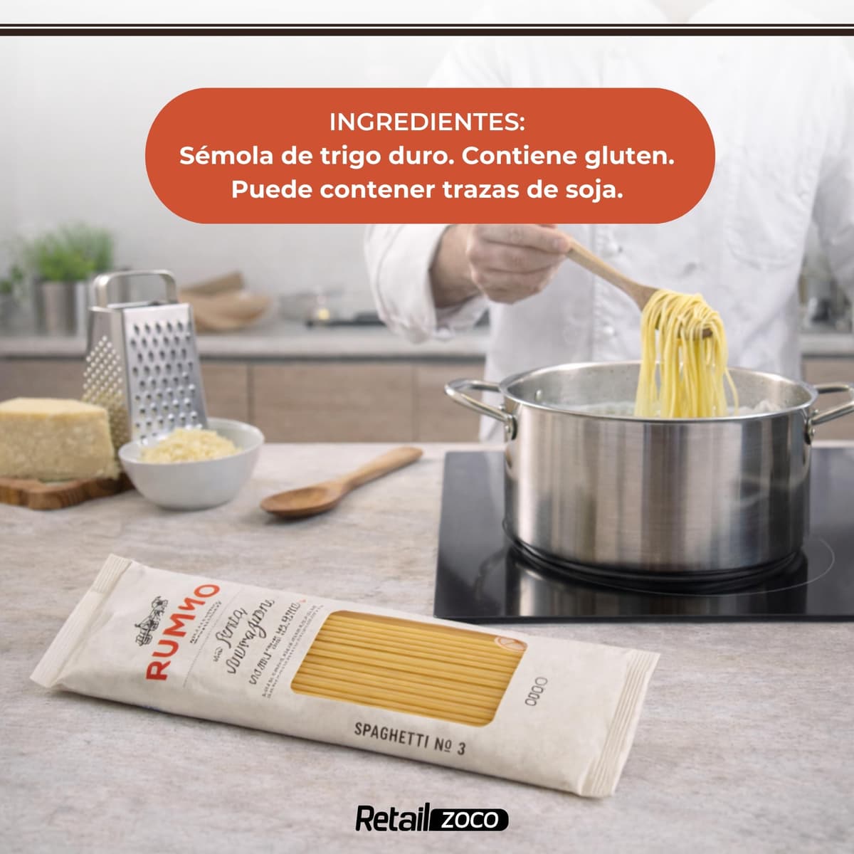 Spaghetti Rummo Nº3, Pasta Italiana, Pasta alimenticia de sémola de trigo duro, Contiene gluten, Puede contener trazas de soja, 6 Paquetes de 500 gr — view 5