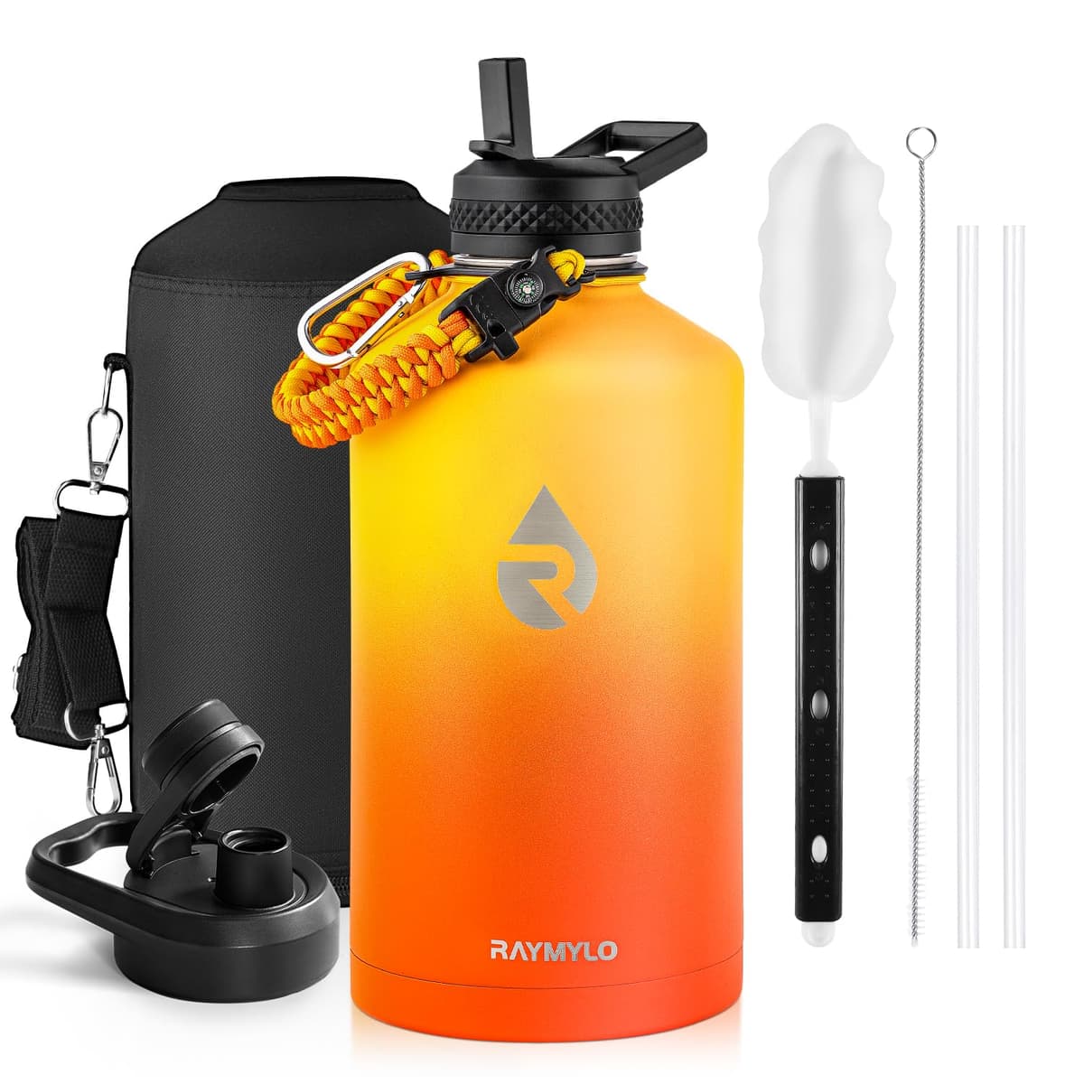 RAYMYLO One Gallon Water Bottle Insulated, Triple Walled Vacuum Stainless Steel (Cold for 48 Hrs), Leak Proof & Non-BPA, Large Water Flask Jug with Paracord Handle & Straw Spout Lids — view 45