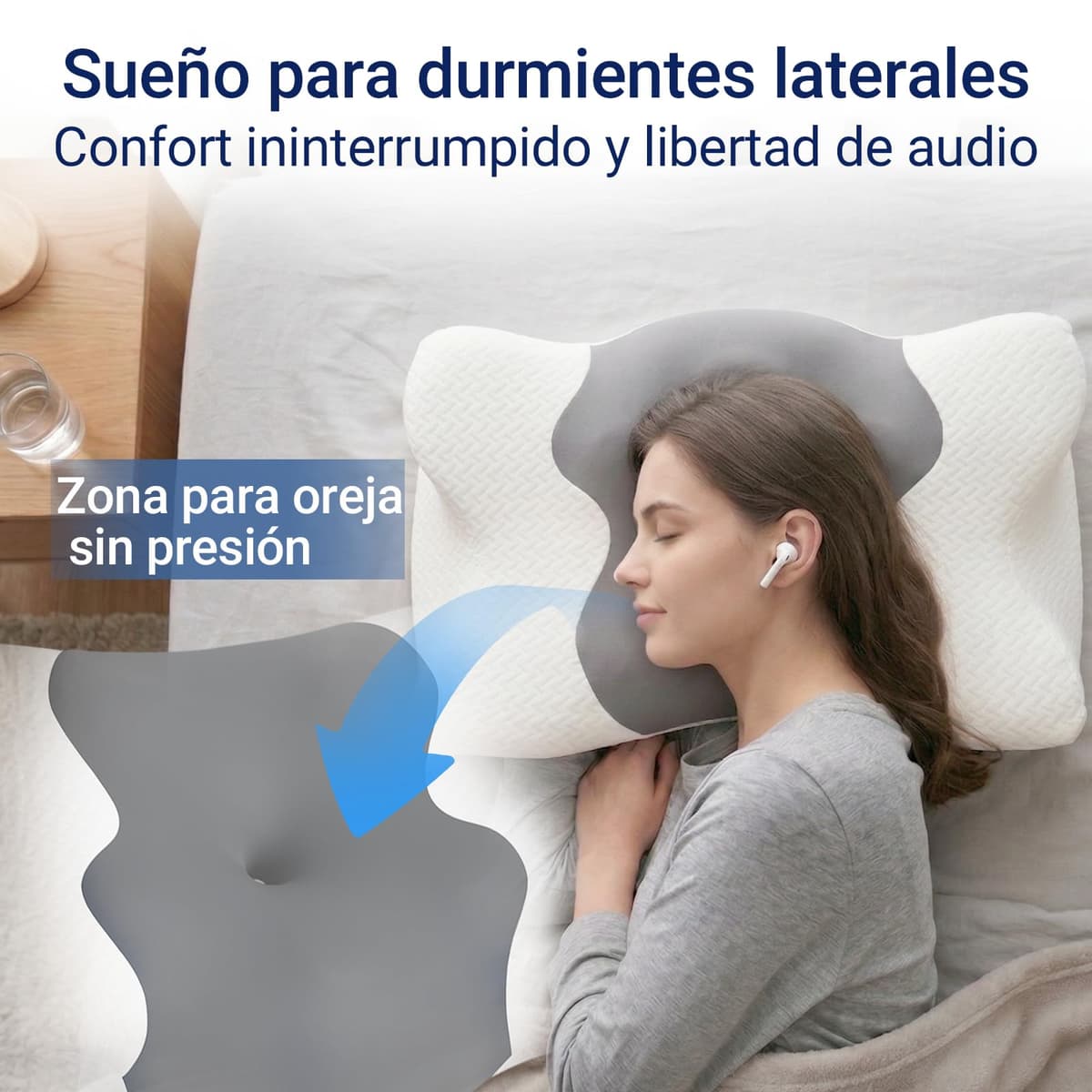 COSYLAND Almohada Cervicales y Cuello - Espuma Viscoelástica, Diseño Mariposa con Soporte Ergonómico y Transpirable, para Dormir de Lado, Boca Arriba y Boca Abajo, 60 x 40 x 10/13 cm — view 5