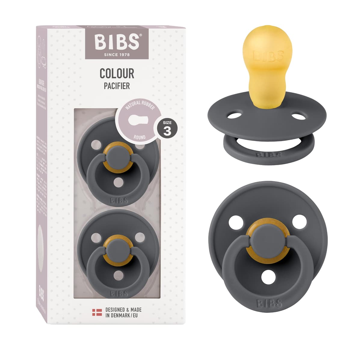 BIBS Colour Soother 2-Pack, BPA Free Dummy Pacifier, Round Nipple. Natural Rubber Latex, Size 2 (6-18 Months), Sky Blue/Steel Blue — view 139