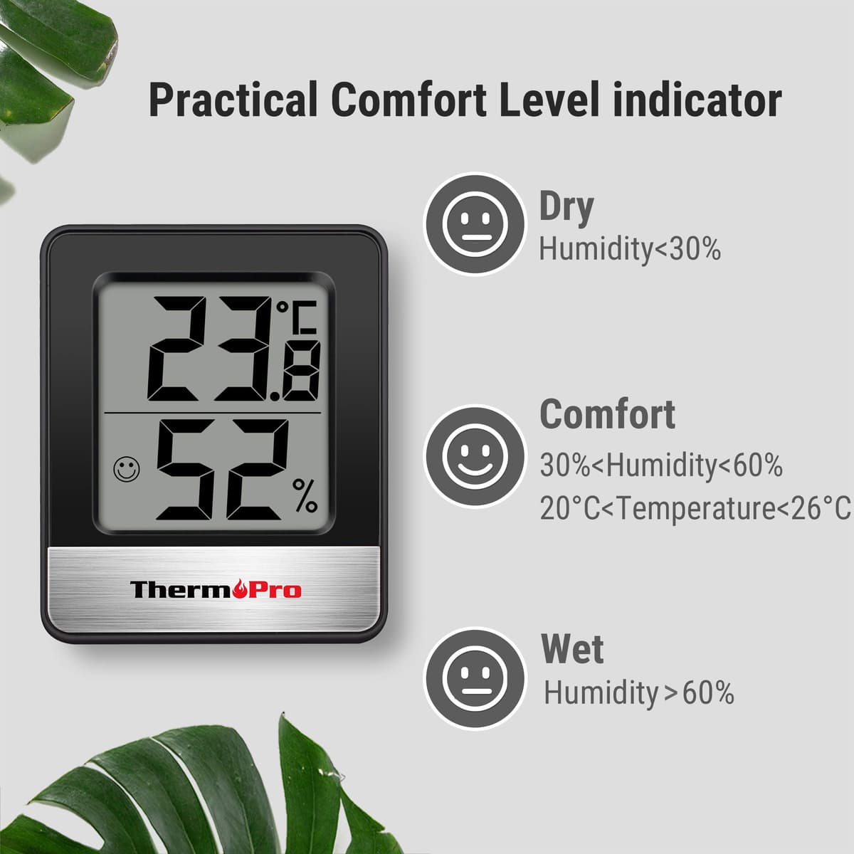 ThermoPro TP49 Small Digital Hygrometer Indoor Thermometer Ambient Thermometer Temperature Monitor and Humidity Meter for Home Office Comfort Reptile Thermometer — view 5